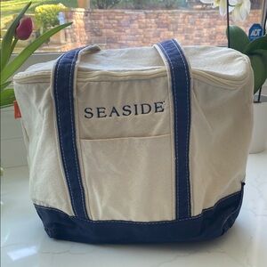 Seaside Canvas Tote Bag with Navy Accents